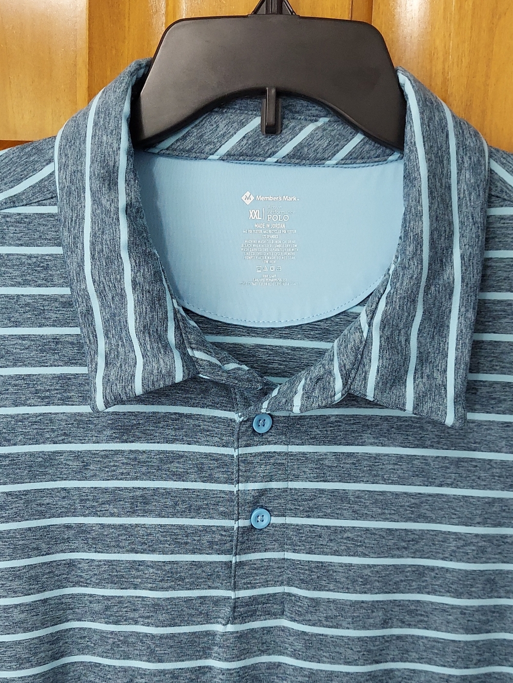 Member's Mark Light Blue & Heathered Navy Striped Soft Polo, Size XXL, Like New